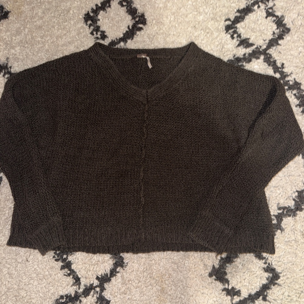 Free People Green V-Neck Cropped Sweater